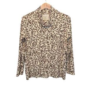 LL Bean 100% Supima Cotton Cowlneck Top Womens Size Large Floral Print Layering